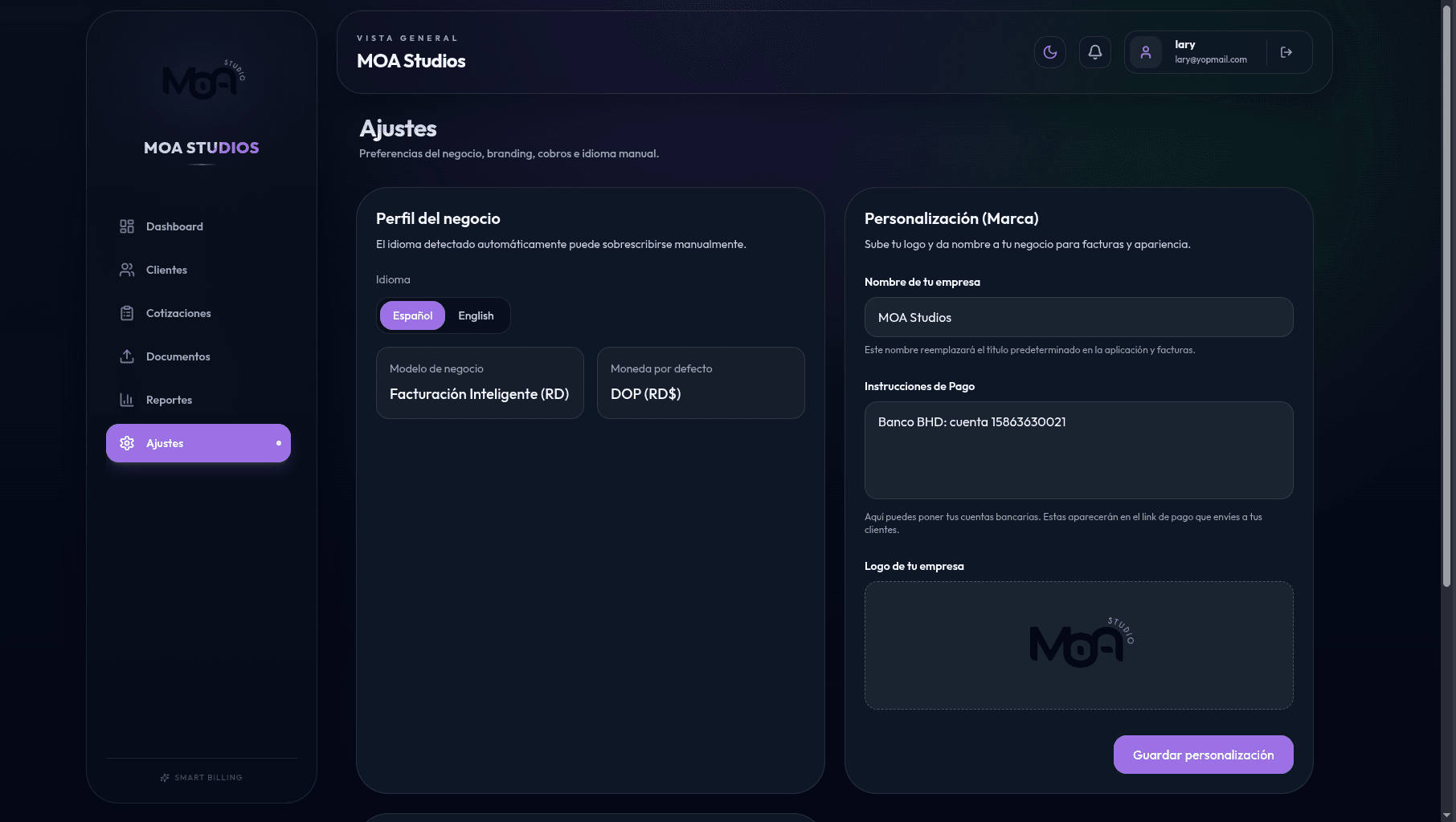 Vista previa de Facturación Freelancer